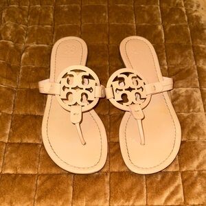 Tory Burch Beige Sandals with Logo Detail